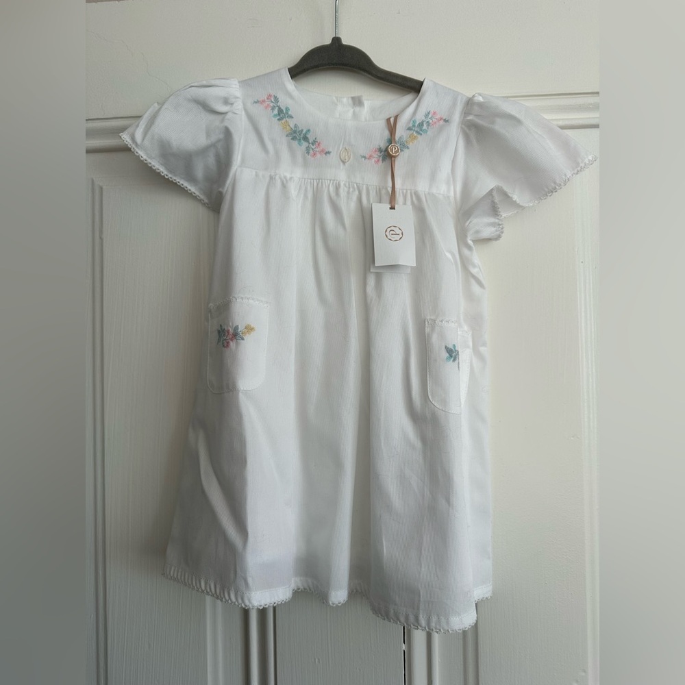 [Patachou] Floral Embroidered White Kids Dress